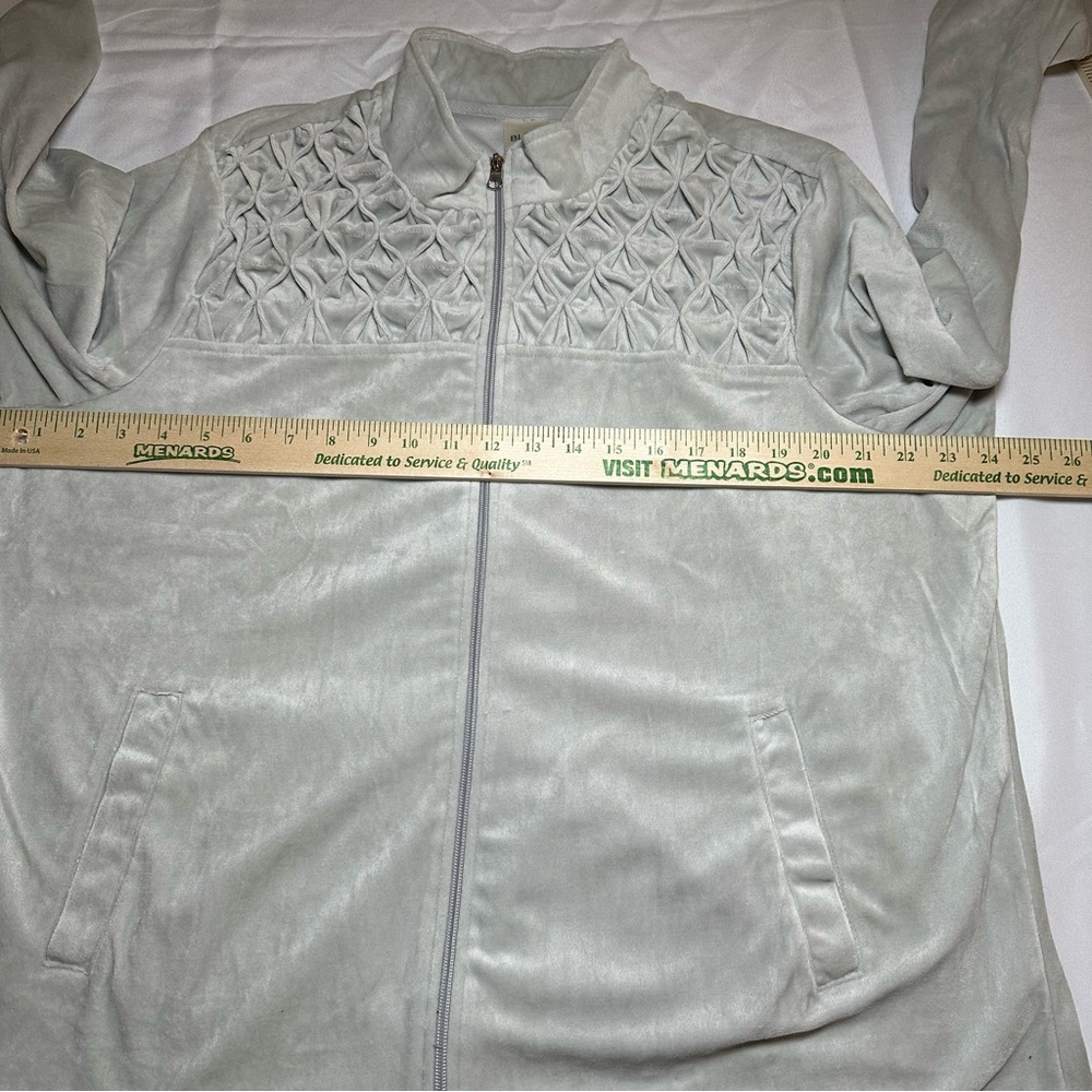 BLAIR Velour Tracksuit XL Gray Silver Quilted Smocked Zip Grandpa Retro Cottage - Picture 14 of 16